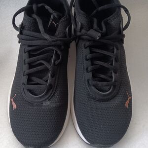 Puma Black Knit Sneakers with Rose Gold Puma Logos